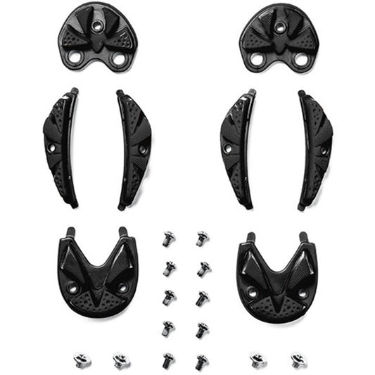 Set of black shoe sole plates on a white background