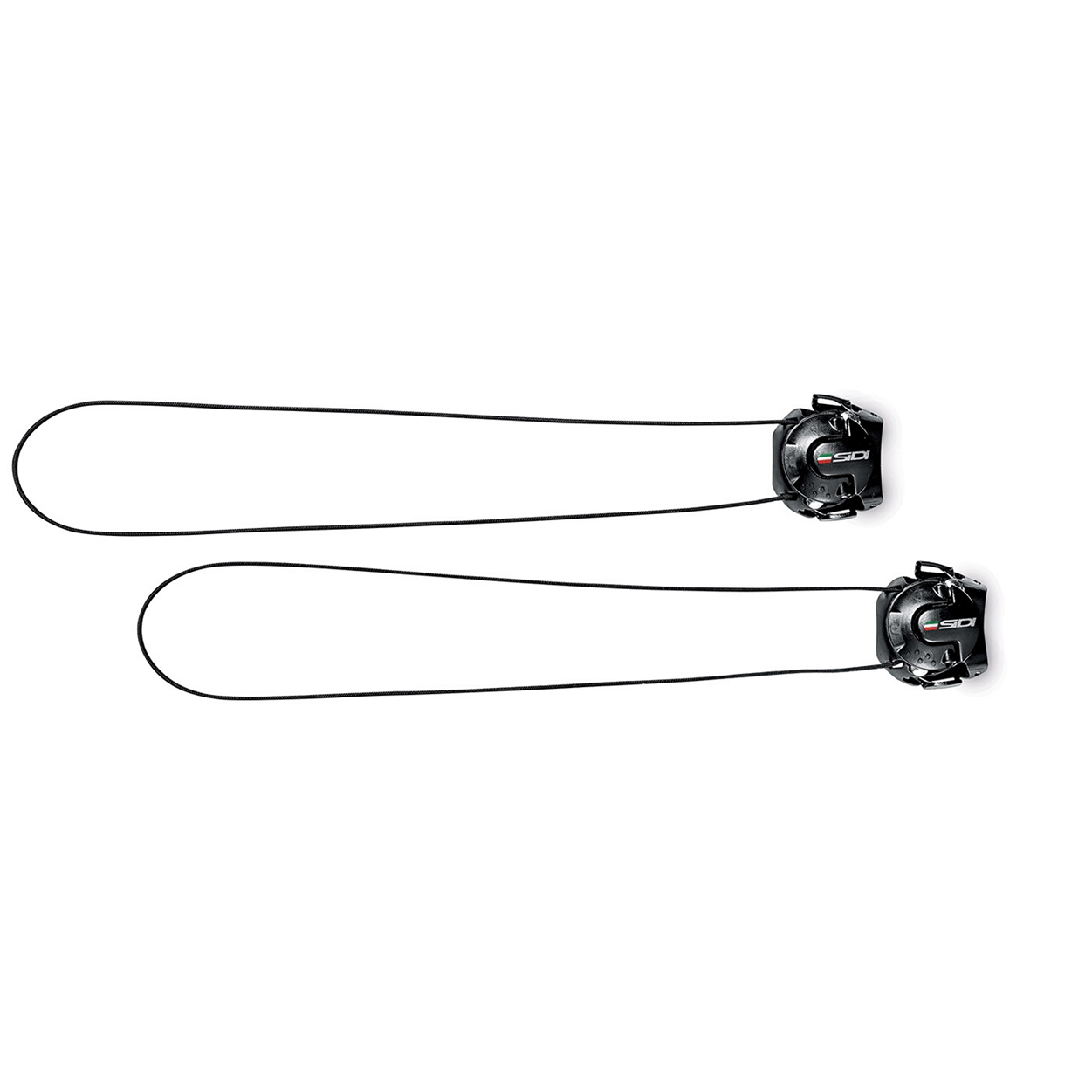 Two black closure systems with connectors on a white background