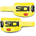 Yellow shoe straps with SIDI branding on a white background
