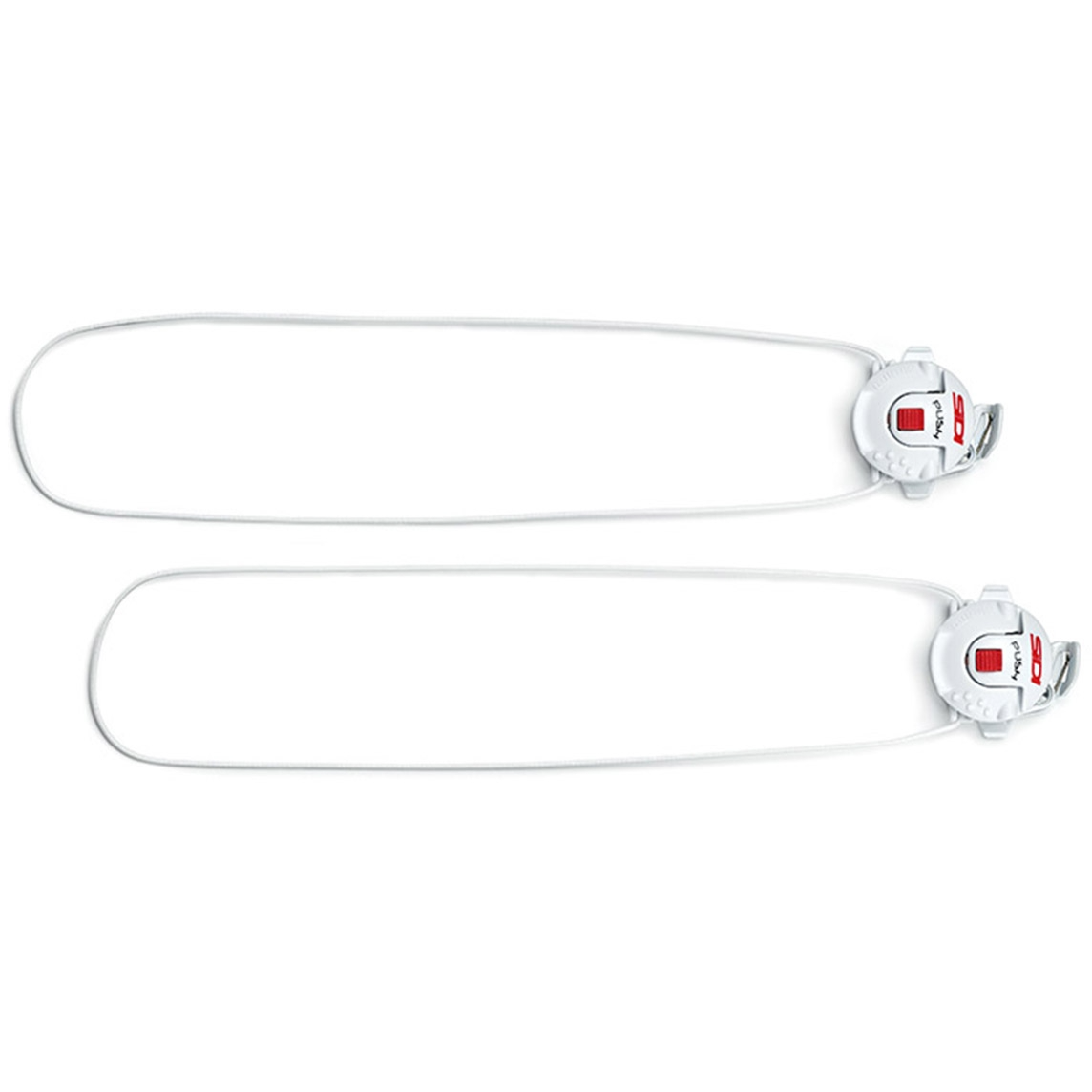 White closure mechanism with a red and black clip on a white background