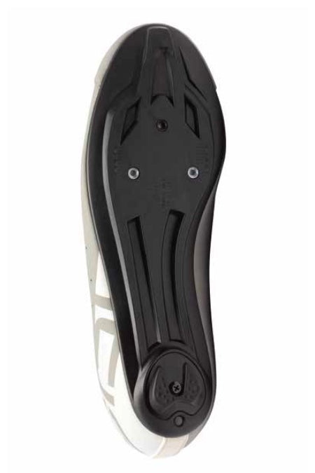Close-up of a black and white shoe sole composite material made of nylon and carbon fiber 