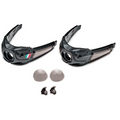 Black shoe heel parts with additional components on a white background