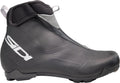 Black cycling boot with white logo on a white background