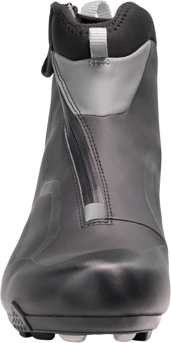 Gray and black shoe cover with zipper on a white background