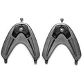 Two black toe insert panels with screws on a white background
