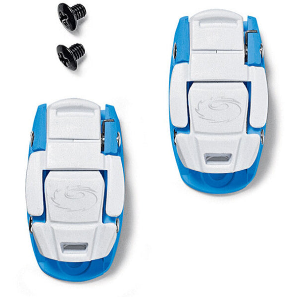 Blue and white shoe buckles