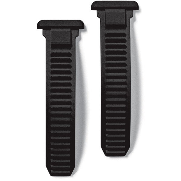 Two black ribbed straps on a white background