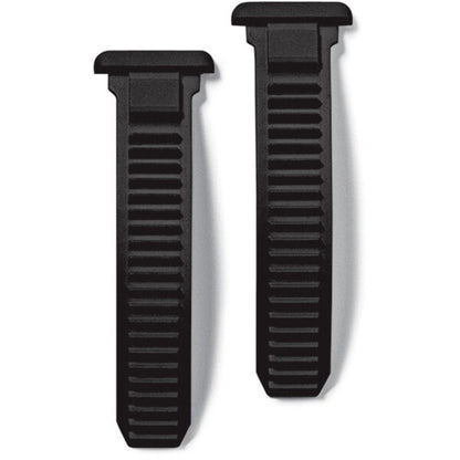 Two black ribbed straps on a white background