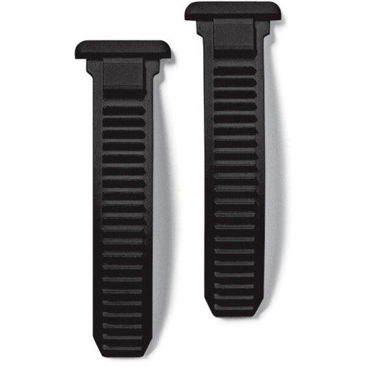Two black ribbed straps on a white background