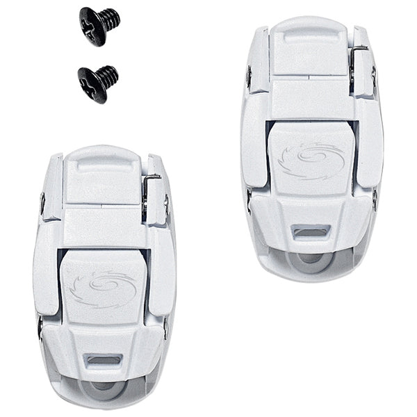 Two white shoe buckles