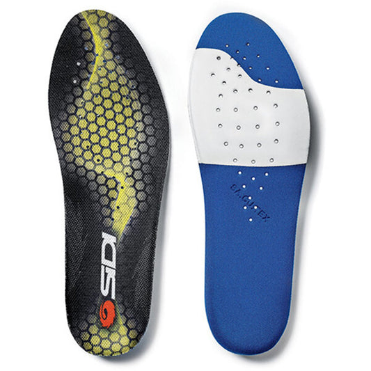 Two shoe insoles with different designs on a white background