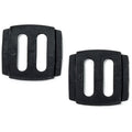 Two black plastic buckles on a white background