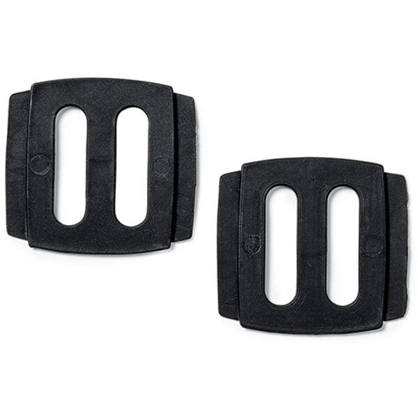 Two black plastic buckles on a white background