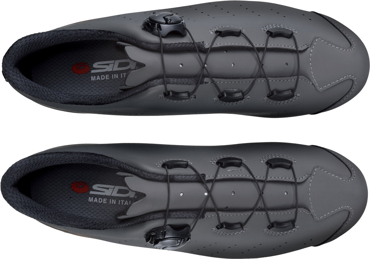 Gray cycling shoes with Sidi branding on a white background