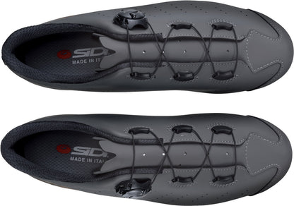 Gray cycling shoes with Sidi branding on a white background