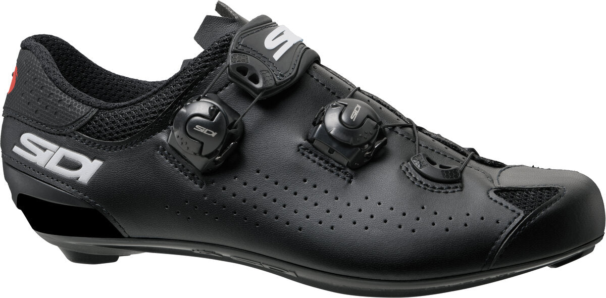 Black cycling shoe with Sidi branding on a white background