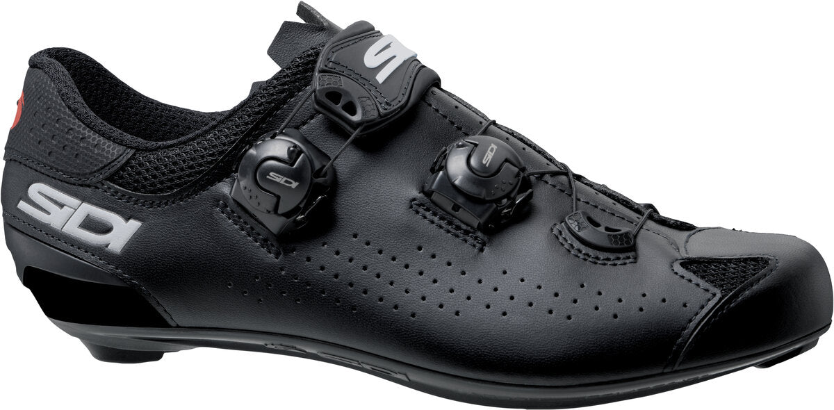 Black cycling shoe with Sidi branding on a white background