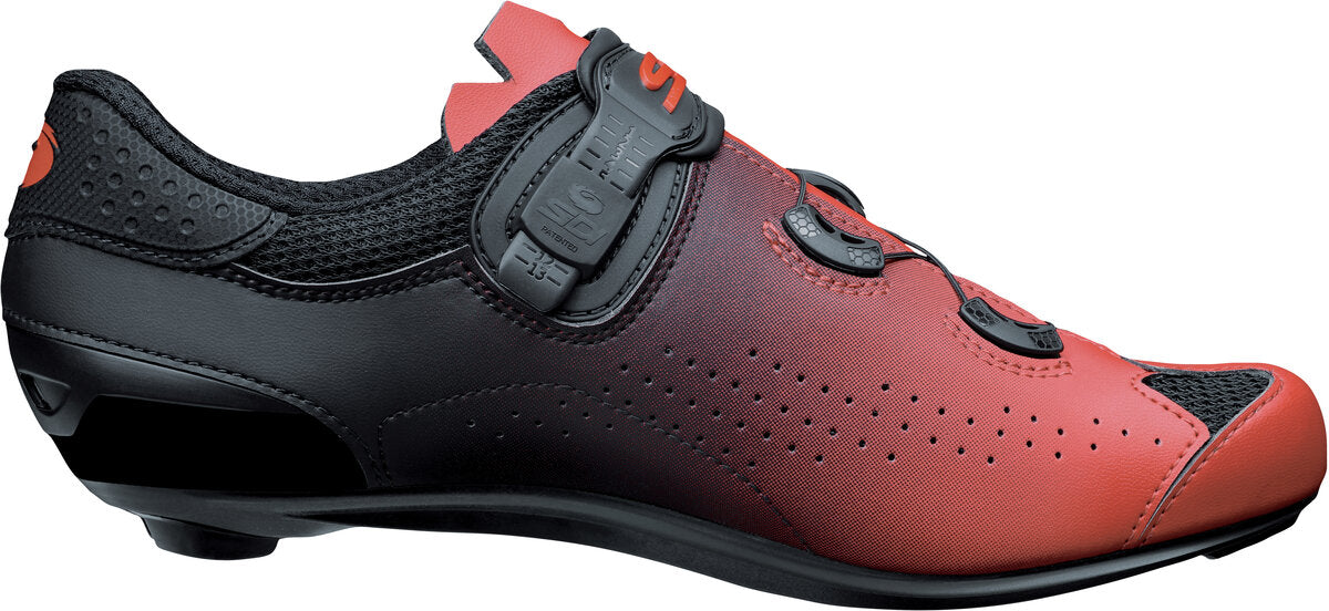 Black and red cycling shoe on a white background