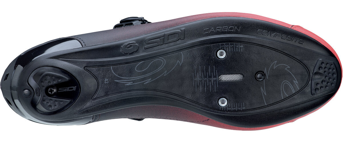 Close-up of a cycling shoe sole with Sidi branding on a white background