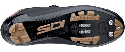 Close-up of a black and brown shoe sole with Sidi branding on a white background