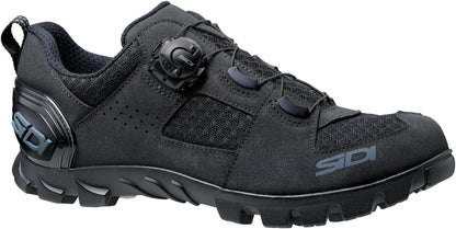 Black shoe from the side with dial lace technology and SIDI logo in grey