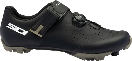 Black cycling shoe with Sidi branding on a white background