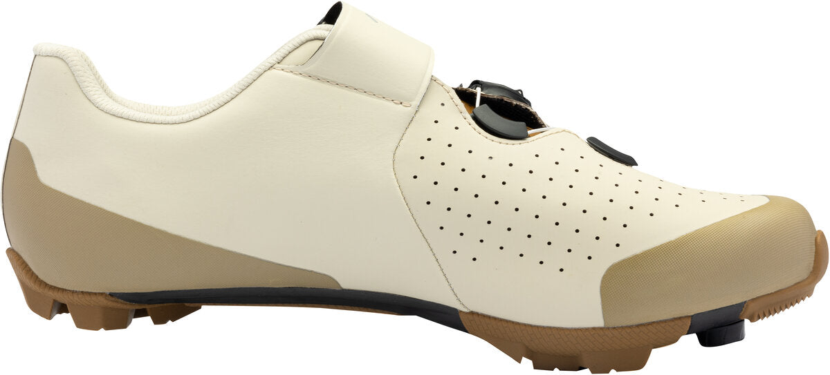 Beige cycling shoe with brown sole on a white background