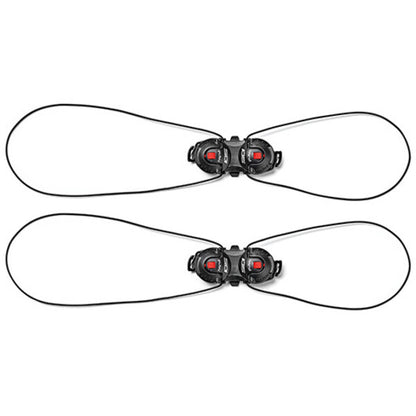 Two closure systems with black centers and red eyes on a white background