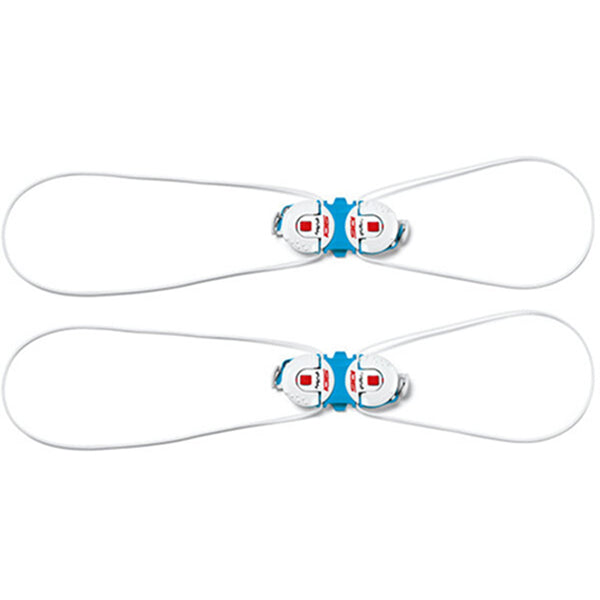 White closure systems with blue and red accents on a white background