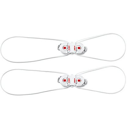 White closure systems with red bindings on a white background