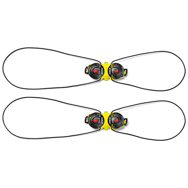 Two closure systems with yellow bindings on a white background
