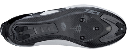 Close-up of a black and gray Sidi cycling shoe sole on a white background