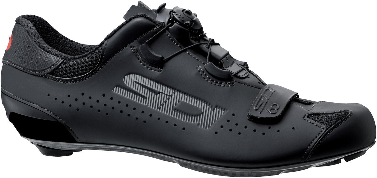 Black cycling shoe with Sidi logo on a white background