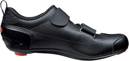 Black cycling shoe with a strap on a white background