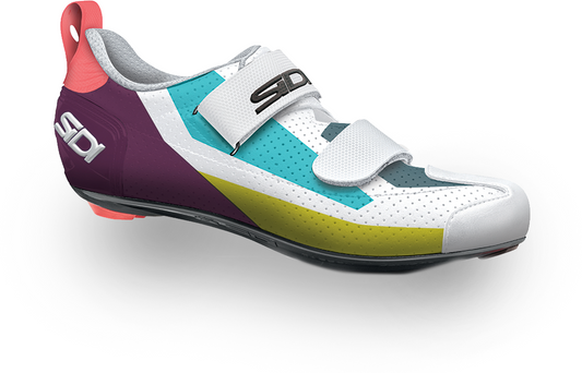 Multicolored cycling shoe on a white background