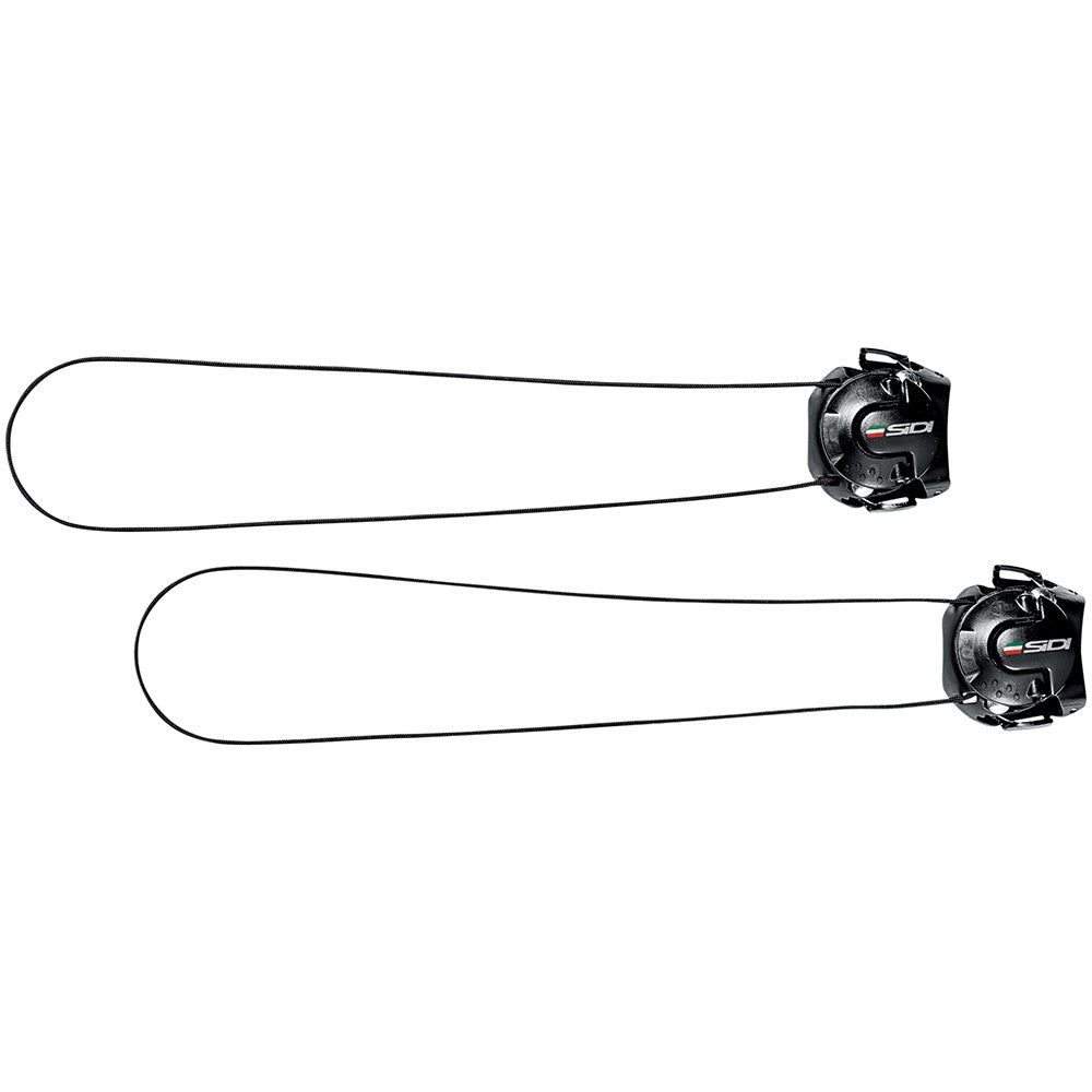 Two dial system cables with Dial in black and Sidi logo and Italian flag
