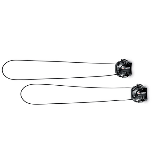 Two black closure systems with connectors on a white background