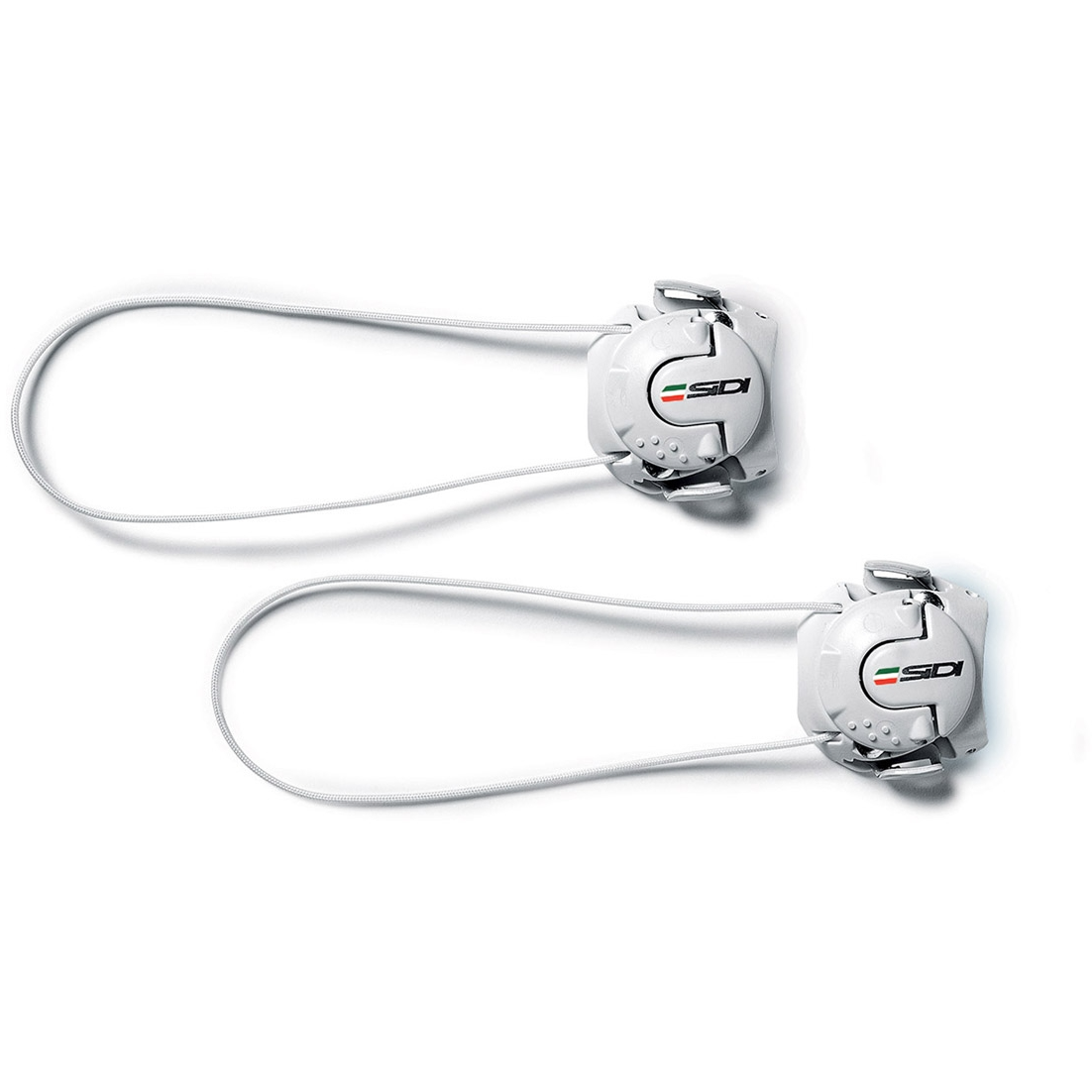 Two white closure systems with SIDI logo on a white background