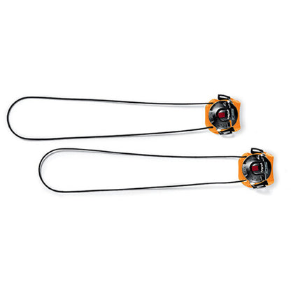 Two closure systems with orange and black buckle on a white background