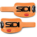 Two orange Sidi shoe straps with black 'SIDI' logo on a white background