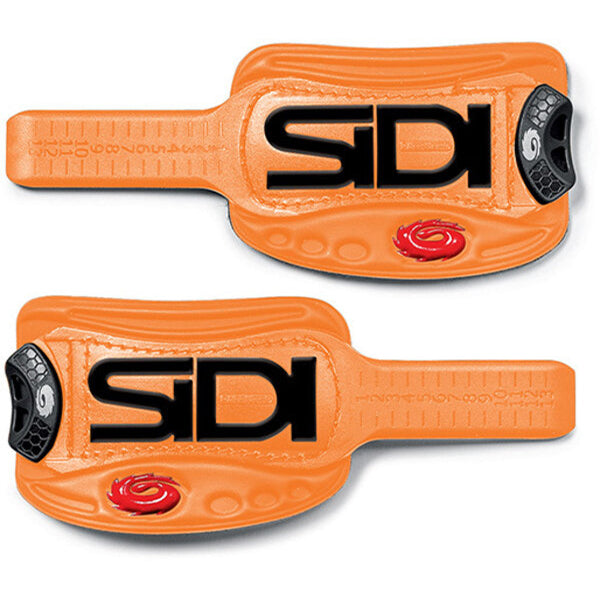 Two orange Sidi shoe straps with black 'SIDI' logo on a white background