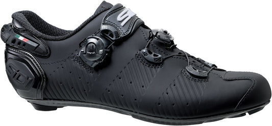 Black cycling shoe with brand logo on a white background