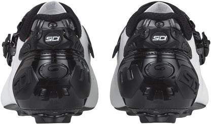 Black and white cycling shoes with Sidi branding on a white background