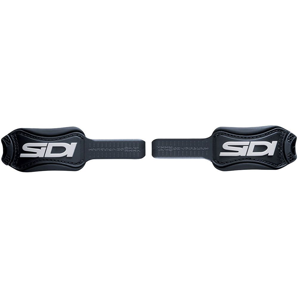 Two black SIDI shoe straps on a white background