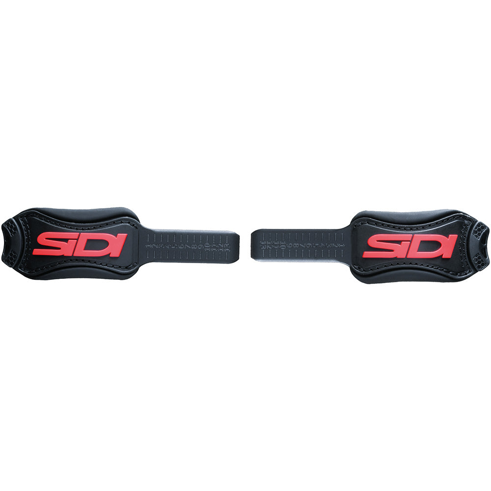 Two black shoe straps with red 'SIDI' logo on a white background